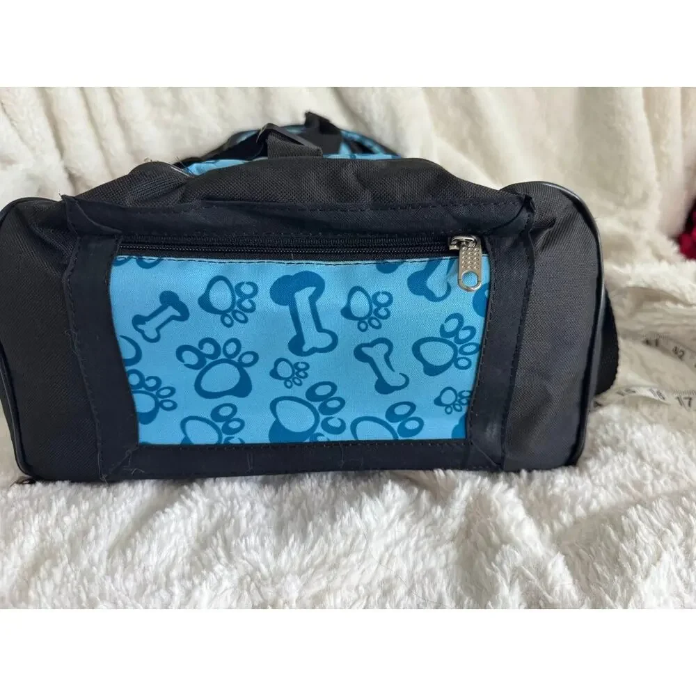 Pyaar Small Pet Carrier Blue Paw Print Mesh Travel Bag Dog/Cat 14 Inch